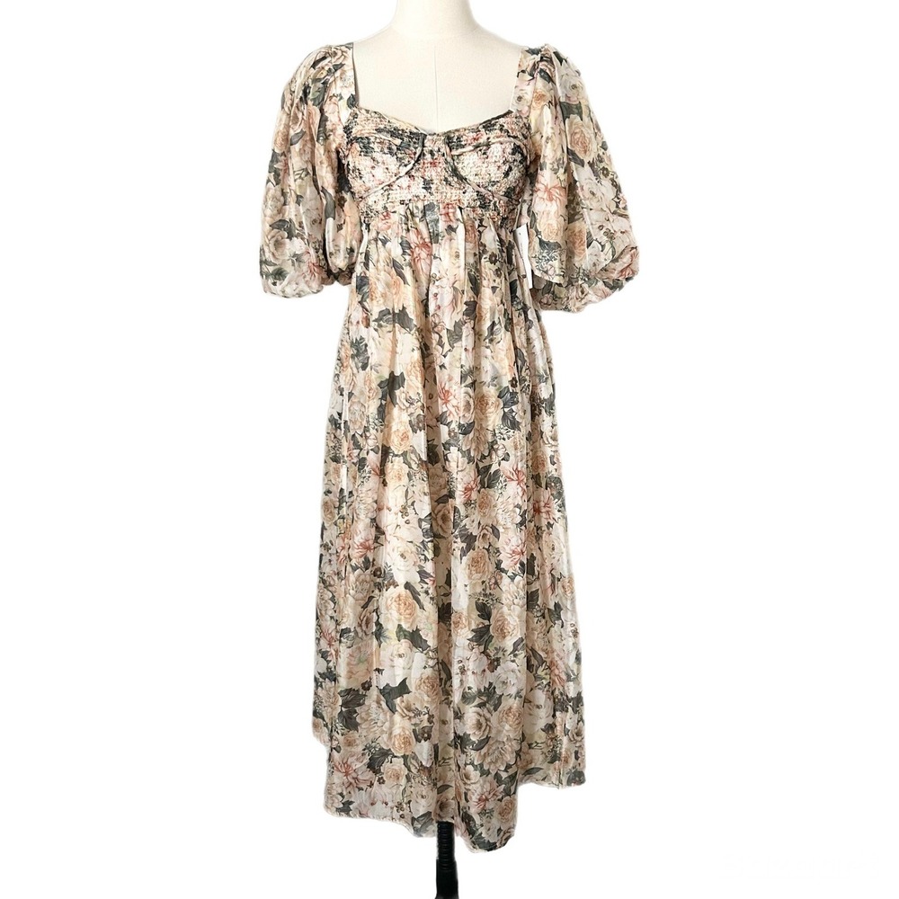 NEW Worth Collective Harlow Maxi Dress Puff Sleeve Floral Bump Friendly Small
